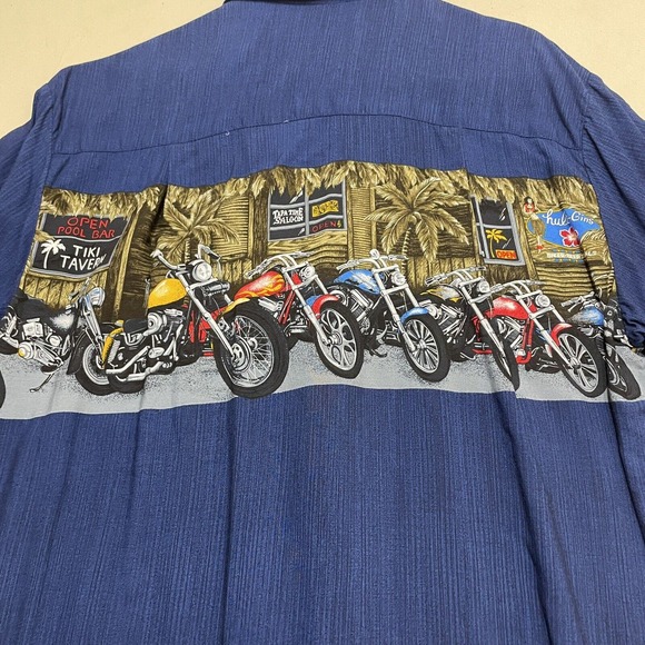 Paradise Found Men's Vintage Hawaiian Shirt Motorcycle 100% Rayon Size Med USA - Picture 6 of 6
